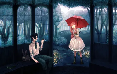 Serene Anime Wallpaper Black/Dark Wallpaper 4K 1920x1225 Anime, Original, Hd, Desktop, Wallpaper, Depicting, A, Girl, Red, Umbrella, Seated, Boy, White, Gray, Ultrawide, Full HD