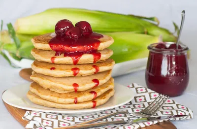 Stack Pancakes Topped Abstract Wallpaper 4K 2048x1340 Stack, Of, Pancakes, Topped, With, Cherry, Jam, And, Fresh, Cherries, Set, Breakfast, White, Ultrawide, Full HD