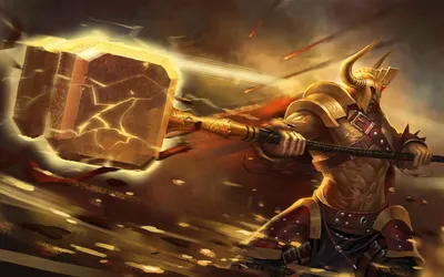 Powerful Fantasy Warrior Wields Fantasy Wallpaper 4K 1920x1200 A, Powerful, Fantasy, Warrior, Wields, Glowing, Hammer, Amidst, Dramatic, Backdrop, Battle, Capturing, Brown, Ultrawide, Full HD
