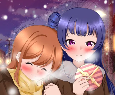 Yoshiko Tsushima Hanamaru Kunikida Anime Abstract Wallpaper 4K 2480x2067 Yoshiko, Tsushima, Hanamaru, Kunikida, Anime, Love, Live, Sunshine!!, Desktop, Orange, Brown, White, Square, Full HD