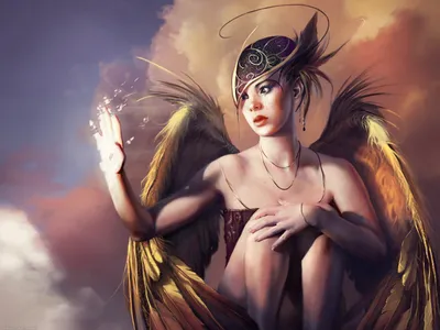 Dark Fantasy Wallpaper Nature Wallpaper 4K 1600x1200 Hd, Fantasy, Desktop, Wallpaper:, Featuring, An, Angel, With, Golden, Wings, Sitting, Against, Gray, Landscape