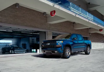 Dark Blue Wallpaper Abstract Wallpaper 4K 4096x2844 A, Blue, Chevrolet, Silverado, Pickup, Truck, Parked, In, Industrial, Garage, Setting, Captured, Gray, Landscape, 4k