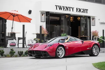 Crisp Red Wallpaper Cars Wallpaper 4K 4096x2731 A, Red, Pagani, Huayra, Supercar, Is, Parked, Outside, Building, Labeled, Twenty, Eight, White, Landscape, 4k