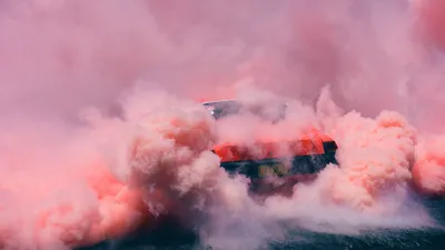 Car Performing Burnout Surrounded Cars Wallpaper 4K 2560x1440 Hd, Desktop, Wallpaper, Of, A, Car, Performing, Burnout, Surrounded, Dense, Pink, Smoke, Gray, Ultrawide, QHD