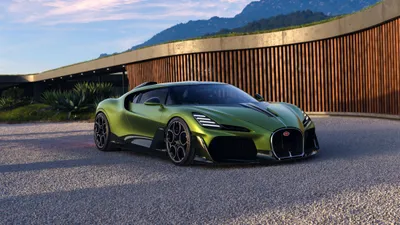 Green Brouillard Vehicle Cars Wallpaper 4K 4384x2466 Green, Bugatti, Brouillard, Vehicle, Parked, By, A, Wood-paneled, Building, Mountains, Ultra, Desktop, Gray, White, Ultrawide, 4K