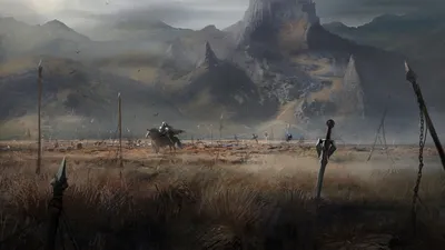Crisp Definition Wallpaper Fantasy Wallpaper 4K 1920x1080 A, High-definition, Desktop, Wallpaper:, Depicting, Fantasy, Warrior, Misty, Battlefield, Surrounded, Towering, Mountains, Gray, Ultrawide, Full HD