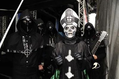 Dark Satanic Themed Black/Dark Wallpaper 4K 4256x2832 A, Dark, Satanic-themed, Image, Of, The, Swedish, Heavy, Metal, Band, Ghost, Featuring, White, Teal, Ultrawide, 4k