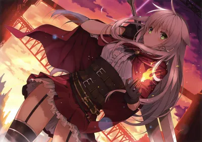 Anime Girl White Hair Green World Wallpaper 4K 4067x2861 An, Anime, Girl, With, White, Hair, And, Green, Eyes, Holds, Small, Flame, Brown, Gray, Landscape, 4k