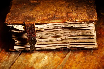 Close Aged Leather Bound Abstract Wallpaper 4K 4368x2904 A, Close-up, Of, An, Aged, Leather-bound, Book, With, Frayed, Pages, Metal, Clasp, Brown, Gray, Orange, Ultrawide, 4K