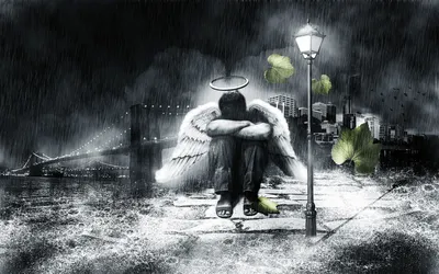Somber Angel Sits World Wallpaper 4K 1920x1200 A, Somber, Angel, Sits, On, Rain-soaked, Path, Embracing, Their, Knees, Under, Streetlamp, White, Ultrawide, Full HD