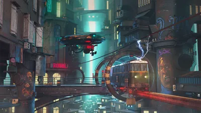 Calm Futuristic Wallpaper World Wallpaper 4K 1920x1080 A, Futuristic, Train, Glides, Through, Vibrant, Fantasy, Cityscape, Neon, Lights, Floating, Vehicles, White, Pink, Gray, Ultrawide, Full HD