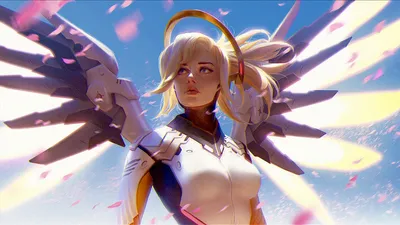 Mercy Overwatch Her Bodysuit Abstract Wallpaper 4K 1920x1080 Hd, Desktop, Wallpaper, Of, Mercy, From, Overwatch, Featuring, Her, Bodysuit, Wings, Blonde, White, Ultrawide, Full HD