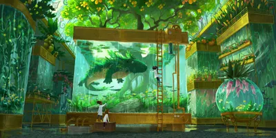 Fantasy Laboratory Aquarium Large Fantasy Wallpaper 4K 2160x1080 Hd, Desktop, Wallpaper:, Of, A, Fantasy, Laboratory, Featuring, Aquarium, Large, Fantastical, Creature, Gray, Brown, Ultrawide, Full HD
