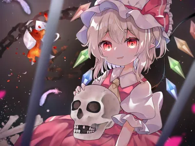 Flandre Scarlet Touhou Black/Dark Wallpaper 4K 1920x1440 Hd, Pc, Desktop, Wallpaper, Flandre, Scarlet, Touhou, Anime, Girl, Red, Gray, Landscape, Full HD
