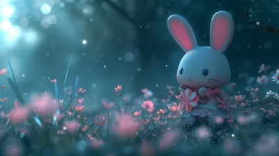Cute Animated Bunny Fantasy Wallpaper 4K 2912x1632 Hd, Desktop, Wallpaper:, Featuring, A, Cute, Animated, Bunny, Amidst, Magical, Field, Pink, Gray, Brown, Ultrawide, QHD