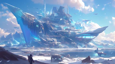 Fantasy Futuristic City Advanced World Wallpaper 4K 2912x1632 Fantasy, Futuristic, City, With, Advanced, Architecture, Set, In, Frozen, Landscape, Available, Desktop, White, Gray, Ultrawide, QHD