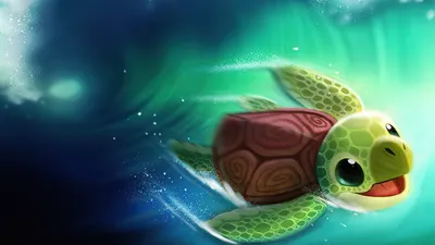 Cute Fantasy Turtle Fantasy Wallpaper 4K 3200x1800 A, Cute, Fantasy, Turtle, Swims, Joyfully, Through, Vibrant, Blue, Green, Waters, Desktop, Purple, Brown, Ultrawide, QHD