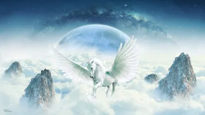 White Pegasus Soaring Amidst Space Wallpaper 4K 3840x2160 Hd, Desktop, Wallpaper:, Featuring, A, White, Pegasus, Soaring, Amidst, Clouds, Looming, Mountains, Ultrawide, 4k