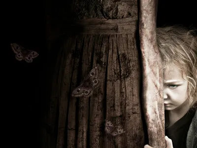Haunting Girl Peering Abstract Wallpaper 4K 1440x1080 A, Haunting, Hd, Desktop, Wallpaper, Featuring, Girl, Peering, Behind, Tattered, Dress, Eerie, Gray, Landscape