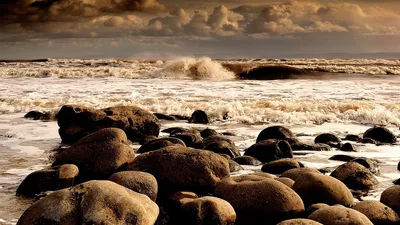 Rocky Shoreline Ocean Waves Dramatic Nature Wallpaper 4K 1920x1080 Hd, Pc, Desktop, Wallpaper, Featuring, A, Rocky, Shoreline, Ocean, Waves, Under, Dramatic, Gray, White, Ultrawide, Full HD
