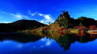 Bright Serene Wallpaper Nature Wallpaper 4K 1920x1080 A, Serene, Landscape, Featuring, Tranquil, Lake, Reflecting, Vibrant, Fall, Foliage, Mountains, Under, Red, Ultrawide, Full HD