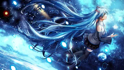 Anime Hatsune Miku Long Flowing Space Wallpaper 4K 1920x1080 Anime-style, Hd, Desktop, Wallpaper, Featuring, Hatsune, Miku, With, Long, Flowing, Twintails, Vibrant, White, Ultrawide, Full HD