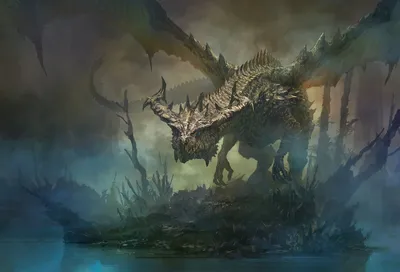 Menacing Winged Dragon Standing Misty Fantasy Wallpaper 4K 1920x1305 Hd, Wallpaper, Featuring, A, Menacing, Winged, Dragon, Standing, Misty, Dark, Landscape, Filled, Gray, Brown, Full HD