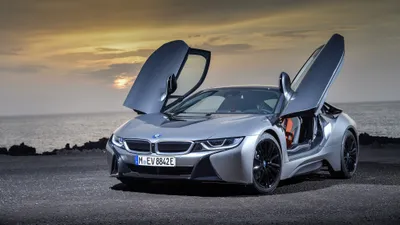 Misty Silver Wallpaper Cars Wallpaper 4K 4096x2304 Silver, Bmw, I8, Supercar, With, Butterfly, Doors, Open, Parked, Sea, Sunset, Captured, Gray, Ultrawide, 4k