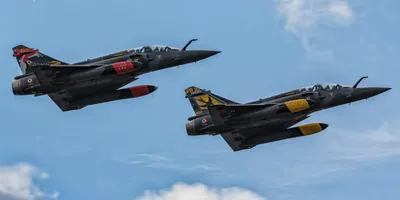Two Dassault Mirage Jet Fighters Nature Wallpaper 4K 2600x1300 Two, Dassault, Mirage, 2000, Jet, Fighters, Soar, In, Formation, Against, Blue, Sky, Gray, Pink, Ultrawide, QHD