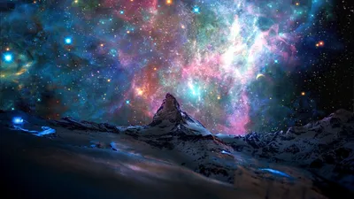 Depicting Majestic Mountain Beneath Vibrant Space Wallpaper 4K 1920x1080 Hd, Desktop, Wallpaper, Depicting, A, Majestic, Mountain, Beneath, Vibrant, Nebula, Starry, Sky, Black, Ultrawide, Full HD