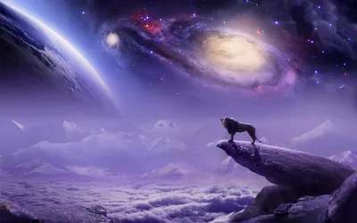 Radiant Majestic Wallpaper Animals Wallpaper 4K 1920x1200 A, Majestic, Lion, Stands, Atop, Rocky, Outcrop, Gazing, Vibrant, Cosmic, Backdrop, Swirling, Gray, Ultrawide, Full HD