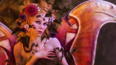 Misty Fantasy Wallpaper Fantasy Wallpaper 4K 1920x1080 Fantasy, Hd, Pc, Desktop, Wallpaper/background:, A, Fairy-like, Woman, Floral, Crown, Vine-wrapped, Torso, Brown, Orange, Ultrawide, Full HD