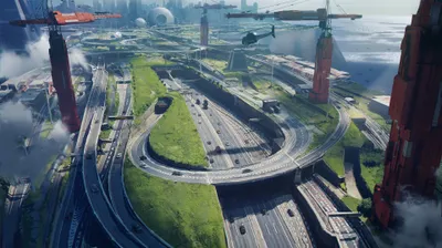 Bright Futuristic Wallpaper World Wallpaper 4K 3840x2158 Futuristic, Sci‑fi, Cityscape, Featuring, A, Sprawling, Highway;, With, Flying, Vehicles, Towering, Cranes, Gray, Ultrawide, 4k