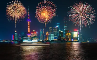 Shanghai City Skyline Illuminated Night World Wallpaper 4K 3840x2400 4k, Ultra, Hd, Wallpaper, Of, Shanghai, City, Skyline, Illuminated, Night, Vibrant, Fireworks, Gray, Brown, Ultrawide