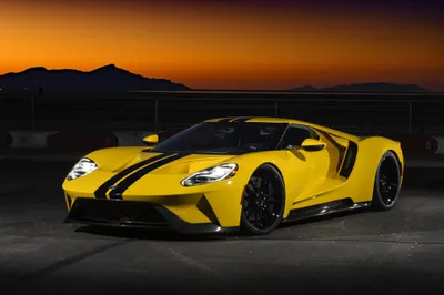 Yellow Supercar Black Racing Cars Wallpaper 4K 4096x2730 Yellow, Ford, Gt, Supercar, With, Black, Racing, Stripes, Parked, Dusk, Showcased, Ultra, Orange, Ultrawide, 4k