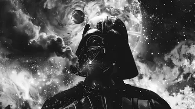 Darth Vader Cosmic Surrounded Space Wallpaper 4K 2912x1632 A, Striking, Hd, Desktop, Wallpaper, Featuring, Darth, Vader, Against, Cosmic, Surrounded, Swirling, White, Gray, Ultrawide, QHD
