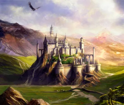Bold Fantasy Wallpaper Fantasy Wallpaper 4K 1288x1088 A, Stunning, Fantasy, Castle, Perched, On, Rocky, Hill, Surrounded, Lush, Green, Landscapes, White, Square