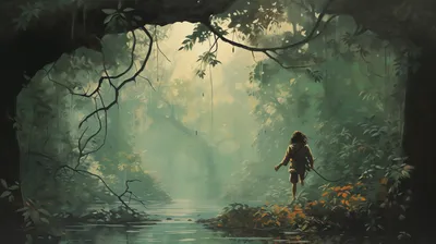 Misty Young Wallpaper Nature Wallpaper 4K 2912x1632 A, Young, Adventurer, Walks, Through, Mystical, Forest, Surrounded, Lush, Greenery, Soft, Light, Gray, Ultrawide, QHD