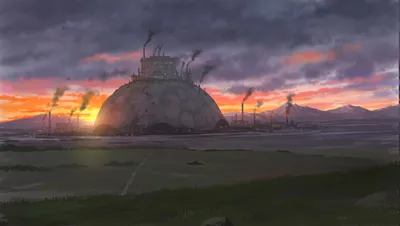 Misty Anime Wallpaper Nature Wallpaper 4K 3599x2034 Anime, City, Dome, At, Sunset, Under, Brooding, Clouds, Smokestacked, Industrial, Skyline, Across, Gray, Ultrawide, QHD