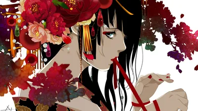 Anime Girl Long Black/Dark Wallpaper 4K 1920x1080 Hd, Pc, Desktop, Wallpaper/background:, Of, An, Anime, Girl, Long, Black, Hair, Ornate, White, Gray, Ultrawide, Full HD