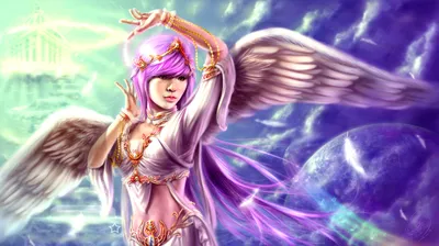 Fantastical Angel Flowing Purple Abstract Wallpaper 4K 1927x1080 A, Fantastical, Angel, With, Flowing, Purple, Hair, And, Elegant, Wings, Stands, Gracefully, White, Ultrawide, Full HD