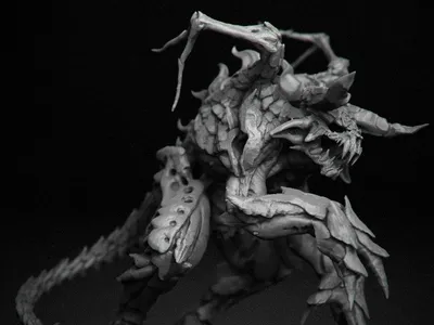 Dark Black Grey Demonic Creature Black/Dark Wallpaper 4K 1440x1080 Dark, Black-and-grey, Demonic, Creature, With, Jagged, Armor, And, Horned, Skull, High-detail, Desktop, Gray, Landscape