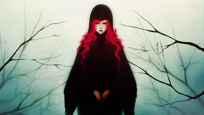 Serene Dark Wallpaper Space Wallpaper 4K 1920x1080 Dark, Hd, Pc, Desktop, Wallpaper/background:, Showing, A, Hooded, Woman, Vivid, Red, Curls, White, Ultrawide, Full HD