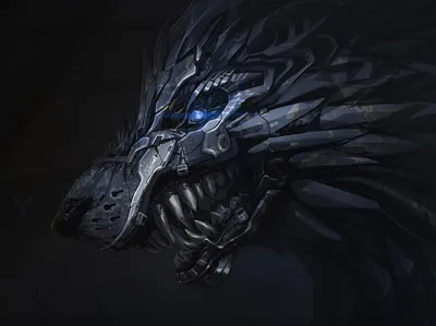 Dark Mechanical Creature Black/Dark Wallpaper 4K 1440x1076 Dark, Mechanical, Creature, With, A, Glowing, Blue, Eye, Jagged, Metallic, Jaws, Rendered, Gray, Green, Landscape