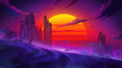 Epic Post Wallpaper Nature Wallpaper 4K 1920x1080 Post-apocalyptic, Sci‑fi, Cityscape, At, Sunset, Ruined, Skyscrapers, Before, Neon, Sun, Purple, Mist, Red, Orange, Ultrawide, Full HD
