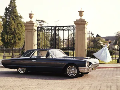 Thunderbird Landau Coupe Front Ornate Abstract Wallpaper 4K 1600x1200 1964, Ford, Thunderbird, Landau, Coupe, Parked, In, Front, Ornate, Gates, Bride, Twirling, White, Landscape