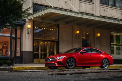 Vibrant Red Wallpaper Cars Wallpaper 4K 4096x2730 A, Red, Mercedes‑benz, Cls-class, Sedan, Parked, In, Front, Elegant, Building, Captured, Ultra, Gray, Ultrawide, 4k