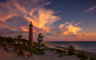Crisp Coastal Wallpaper Nature Wallpaper 4K 1920x1200 Hd, Desktop, Wallpaper, Of, A, Coastal, Sunset, With, Lighthouse, Standing, Among, Trees, Brown, Gray, Ultrawide, Full HD