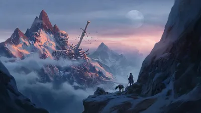 Fantasy Giant Skeleton Holding Nature Wallpaper 4K 1920x1080 Hd, Desktop, Wallpaper, Of, A, Fantasy, Scene, With, Giant, Skeleton, Holding, Sword, Gray, Ultrawide, Full HD