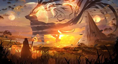 Moody Fantasy Wallpaper Fantasy Wallpaper 4K 1998x1080 Hd, Fantasy, Wallpaper, Featuring, A, Towering, Magical, Animal, Glowing, Patterns, Overlooking, Sunset, Black, Brown, Ultrawide, Full HD
